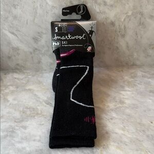 Smartwool, PhD women’s ski sock, small.  Merino Wool.  Black w white
